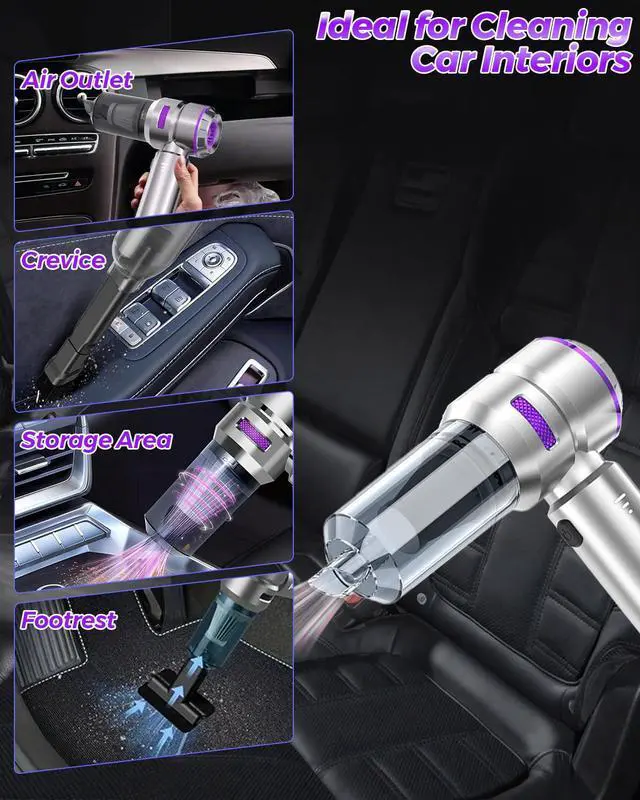 Alt view image 3 of 7 - Car Vacuum Portable Cordless, Handheld Car Vacuum 16000PA High Power 4 in 1 with Dust Collection Filter Multi Nozzles Brushless Motor Type-C Charge for Home Office Keyboards Pet Hair