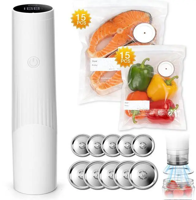 Main image of Smart Vacuum Sealer for Food with LED Display, 65kPa Strong Suction Handheld Vacuum Sealer Machine for Reusable Bags & Mason Jars, Portable Food Sealer for Meal Prep, Camping & RV, Washable