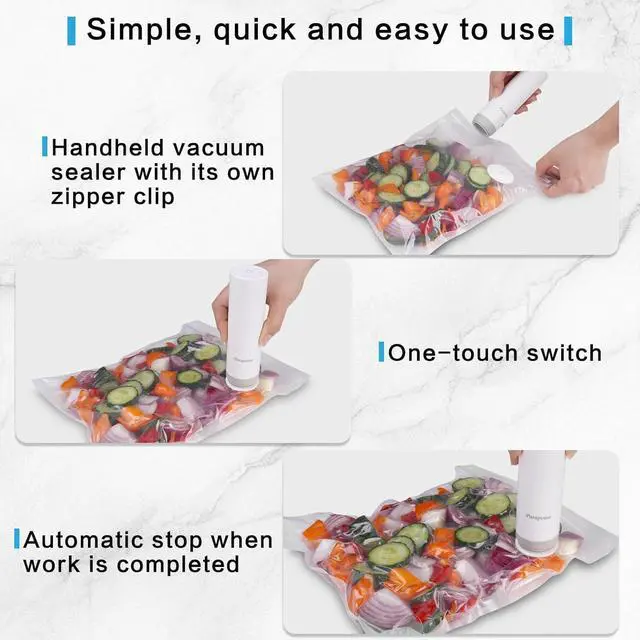 Alt view image 4 of 7 - Handheld Vacuum Sealer for Food Powerful Vacuum Sealer Machine,Seal Meal Saver,Portable Food Sealer (Vacuum Sealer Machine + 2 Glass Vacuum Containers + 30 Reusable Vacuum Bags