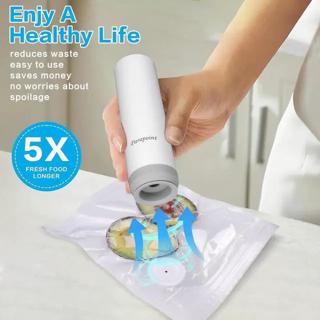 Alt view image 2 of 7 - Handheld Vacuum Sealer for Food Powerful Vacuum Sealer Machine,Seal Meal Saver,Portable Food Sealer (Vacuum Sealer Machine + 2 Glass Vacuum Containers + 30 Reusable Vacuum Bags