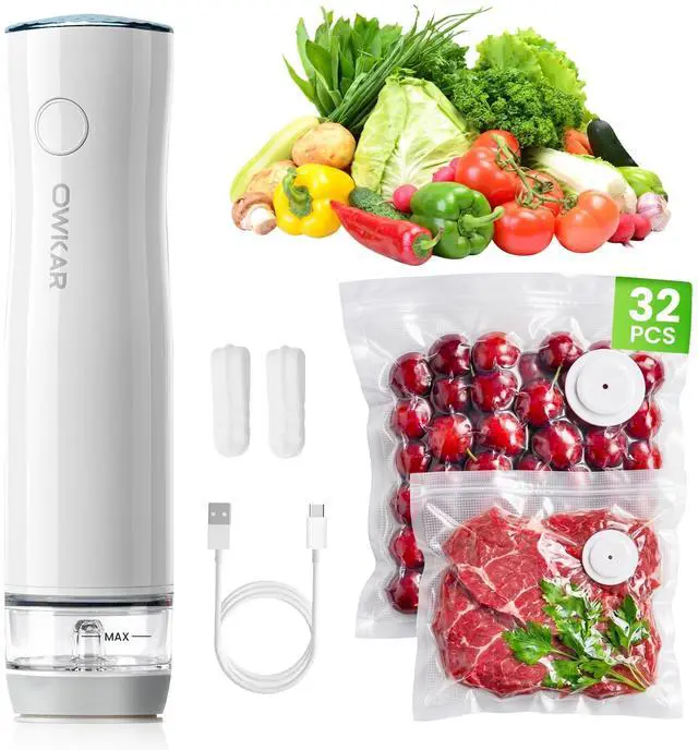 Main image of Portable Handheld Vacuum Sealer for Food with 32 Reusable Bags, Compact & Powerful Food Vacuum Sealer with Visible Liquid Tank, Digital Display and 6X Freshness Lock for Meal Prep & Storage
