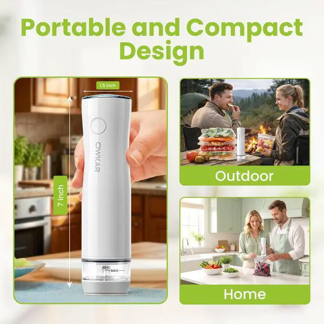 Alt view image 4 of 7 - Portable Handheld Vacuum Sealer for Food with 32 Reusable Bags, Compact & Powerful Food Vacuum Sealer with Visible Liquid Tank, Digital Display and 6X Freshness Lock for Meal Prep & Storage