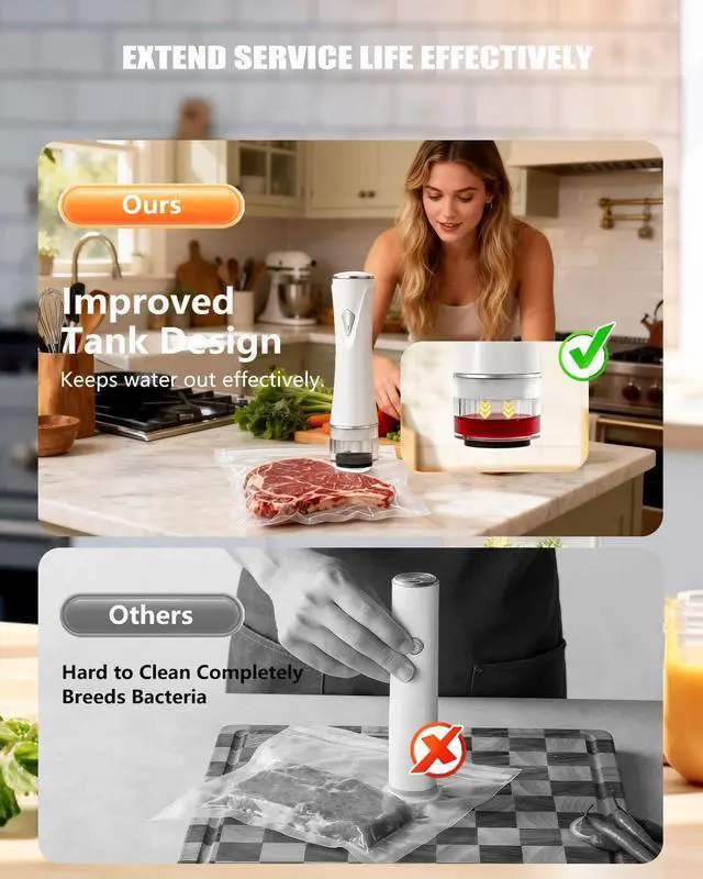 Alt view image 4 of 7 - Handheld Vacuum Sealer for Food with Visible Water Tank, Powerful Compact Vacuum Sealer Machine with 30 Reusable Vacuum Bags for 10X Preservation & Fresh