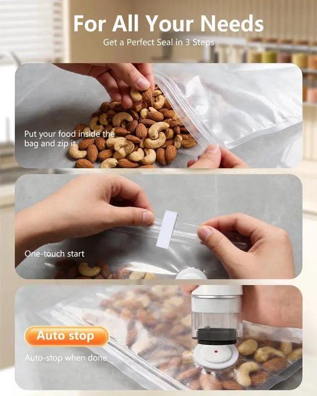 Alt view image 5 of 7 - Handheld Vacuum Sealer for Food with Visible Water Tank, Powerful Compact Vacuum Sealer Machine with 30 Reusable Vacuum Bags for 10X Preservation & Fresh