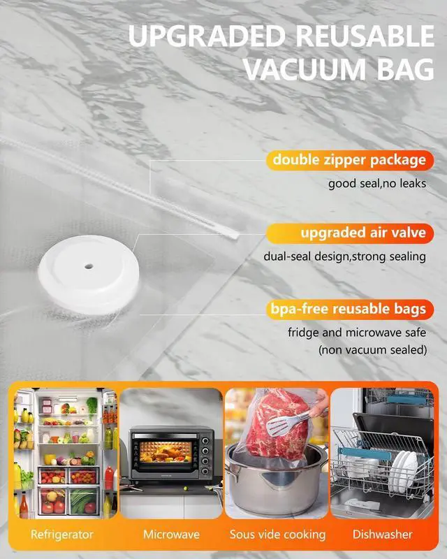 Alt view image 6 of 7 - Handheld Vacuum Sealer for Food with Visible Water Tank, Powerful Compact Vacuum Sealer Machine with 30 Reusable Vacuum Bags for 10X Preservation & Fresh