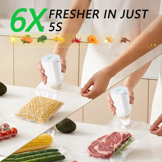 Alt view image 2 of 7 - Compact Vacuum Sealer for Food with 30 Reusable Vacuum Bags, Powerful Handheld Wireless Vacuum Sealer Machine, Seal Food 6X Fresh Longer, Portable, Easy-Clean