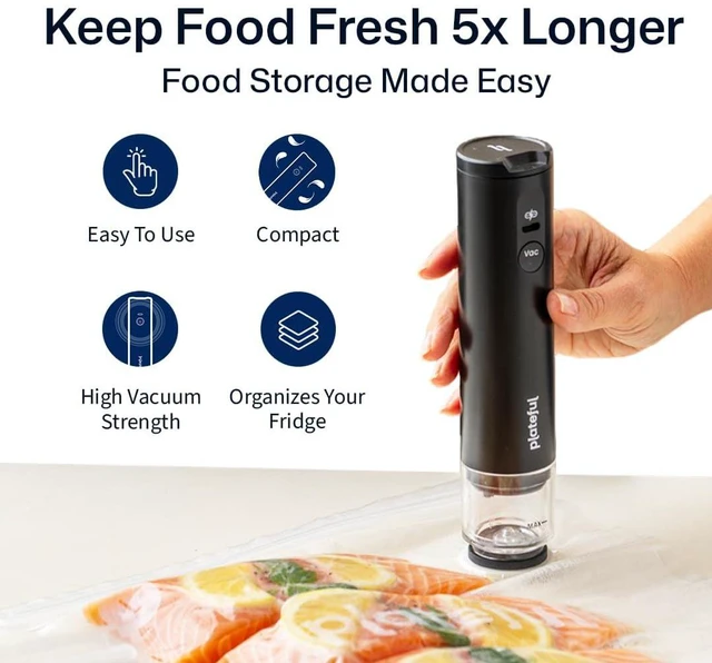 Alt view image 2 of 7 - VacuSeal Handheld Vacuum Sealer for Food, Cordless, 15 Bags | Seals in 5 seconds and keeps food fresh 5x longer. Rechargeable USB-C, up to 200 seals per charge. Includes 15 reusable bags.
