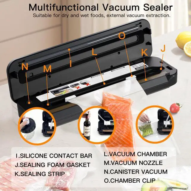 Alt view image 6 of 7 - Vacuum Sealer Machine | 80kPa Suction Power| Bags and Cutter Included | Compact One-Touch Automatic Food Sealer with External Vacuum System | Dry Moist Fresh Modes for All Saving needs