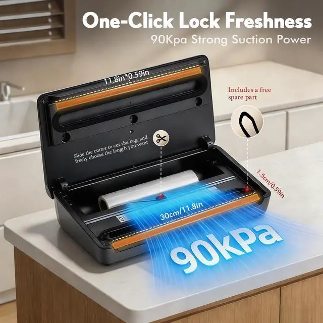 Alt view image 2 of 7 - Vacuum Sealer for Food 90Kpa Powerful Vacuum Sealing Machine 7 in 1 Modes with Freshness Storage Bag Powerful Big Size (No pressing needed)
