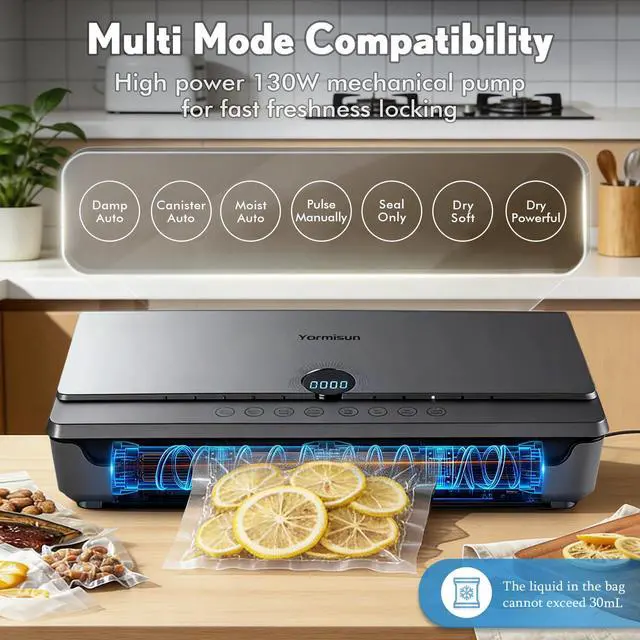 Alt view image 3 of 7 - Vacuum Sealer for Food 90Kpa Powerful Vacuum Sealing Machine 7 in 1 Modes with Freshness Storage Bag Powerful Big Size (No pressing needed)