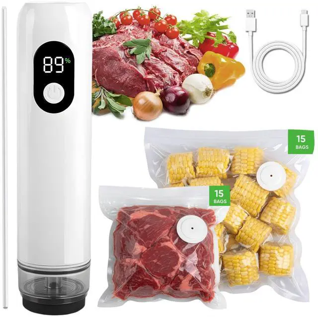 Main image of Handheld Vacuum Sealer for Food with Smart Voltage Display, Compact Portable Sealing Machine with 30 Reusable Bags (15 M 8.27×8.66 in, 15 L 10.24×11.02 in) and 2 Bag Clips