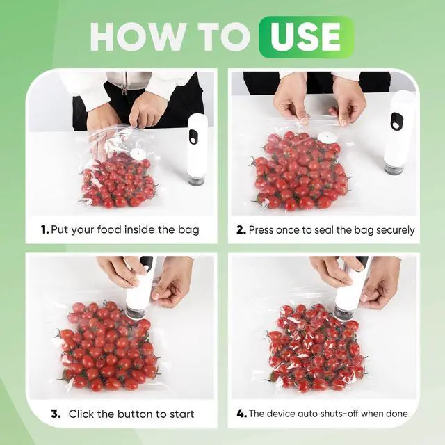 Alt view image 4 of 7 - Handheld Vacuum Sealer for Food with Smart Voltage Display, Compact Portable Sealing Machine with 30 Reusable Bags (15 M 8.27×8.66 in, 15 L 10.24×11.02 in) and 2 Bag Clips