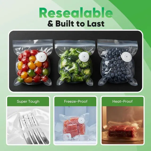 Alt view image 5 of 7 - Handheld Vacuum Sealer for Food with Smart Voltage Display, Compact Portable Sealing Machine with 30 Reusable Bags (15 M 8.27×8.66 in, 15 L 10.24×11.02 in) and 2 Bag Clips