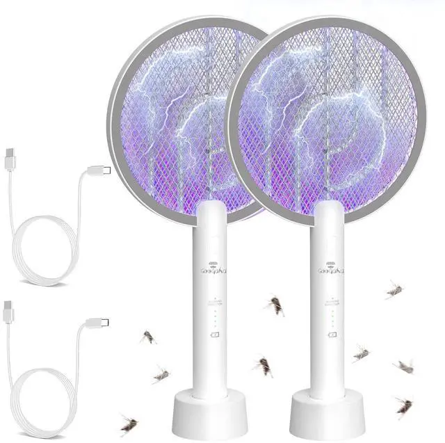 Main image of Bug Zapper Racket, 2 Mode Electric Fly Zapper USB Rechargeable, 4000V Electric Fly Swatter with 3 Layer Safety Mesh, Indoor Outdoor Bug Zapper Racket for Kitchen, Bedroom, Camping(2 Pack