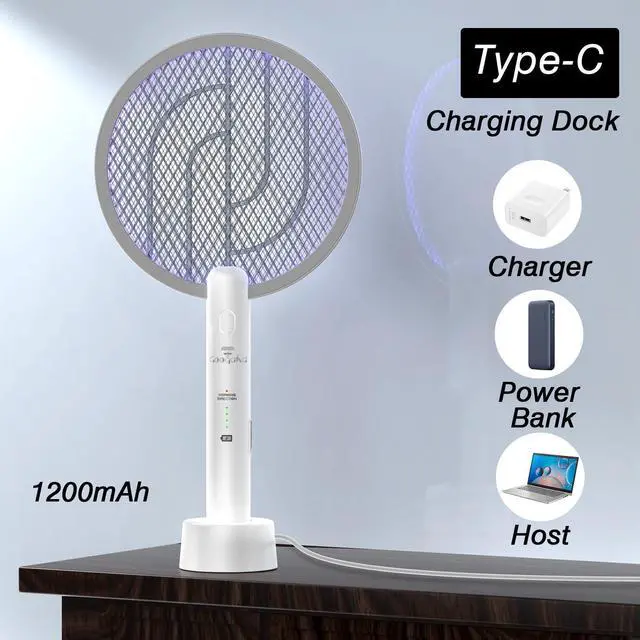 Alt view image 5 of 7 - Bug Zapper Racket, 2 Mode Electric Fly Zapper USB Rechargeable, 4000V Electric Fly Swatter with 3 Layer Safety Mesh, Indoor Outdoor Bug Zapper Racket for Kitchen, Bedroom, Camping(2 Pack