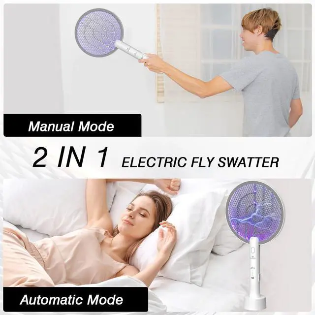 Alt view image 6 of 7 - Bug Zapper Racket, 2 Mode Electric Fly Zapper USB Rechargeable, 4000V Electric Fly Swatter with 3 Layer Safety Mesh, Indoor Outdoor Bug Zapper Racket for Kitchen, Bedroom, Camping(2 Pack