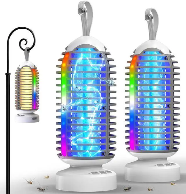 Main image of Bug Zapper with Marquee Light, Mosquito Zapper Indoor Outdoor, 4000mAh, Smart Auto On/Off Rechargeable Fly Zapper, Portable Waterproof Insect Killer for Home, Kitchen, Patio, Camping, Party - 2 Packs