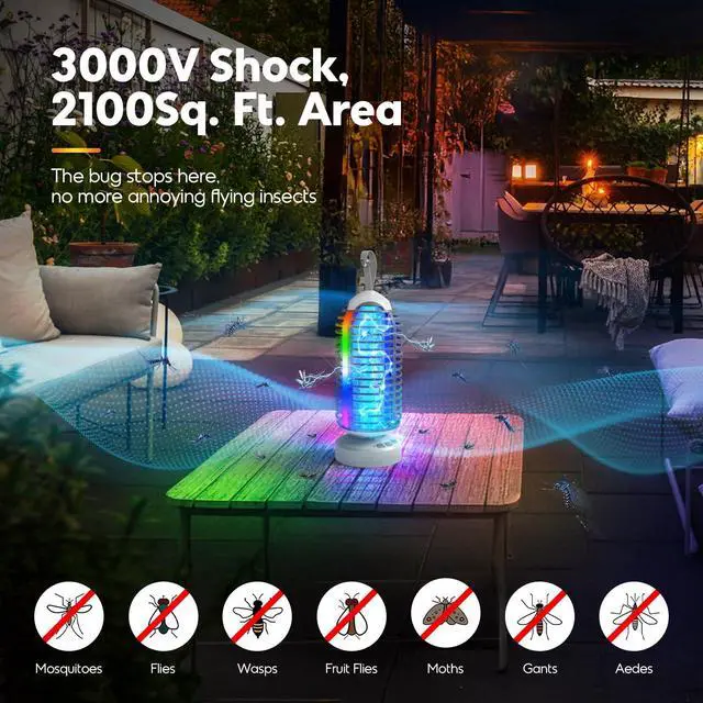Alt view image 3 of 7 - Bug Zapper with Marquee Light, Mosquito Zapper Indoor Outdoor, 4000mAh, Smart Auto On/Off Rechargeable Fly Zapper, Portable Waterproof Insect Killer for Home, Kitchen, Patio, Camping, Party - 2 Packs