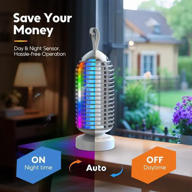 Alt view image 4 of 7 - Bug Zapper with Marquee Light, Mosquito Zapper Indoor Outdoor, 4000mAh, Smart Auto On/Off Rechargeable Fly Zapper, Portable Waterproof Insect Killer for Home, Kitchen, Patio, Camping, Party - 2 Packs