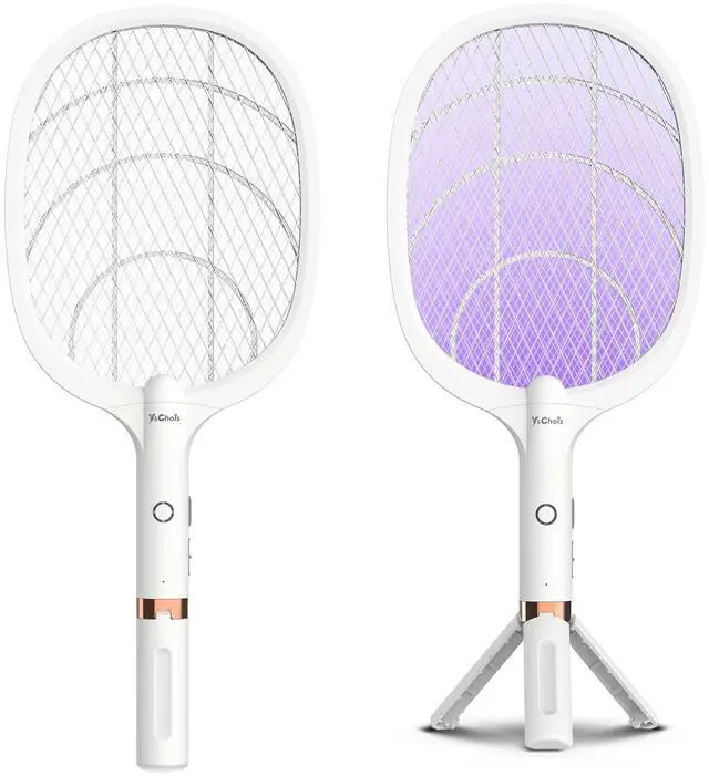 Main image of Electric Fly Swatter Racket, Rechargeable Fly Zapper - 4000 Volt, Exclusive 2-in-1 Bug Zapper Racket - USB Charging, 1800mAh Li-Battery, Indoor & Outdoor Use, White, 2 Packs