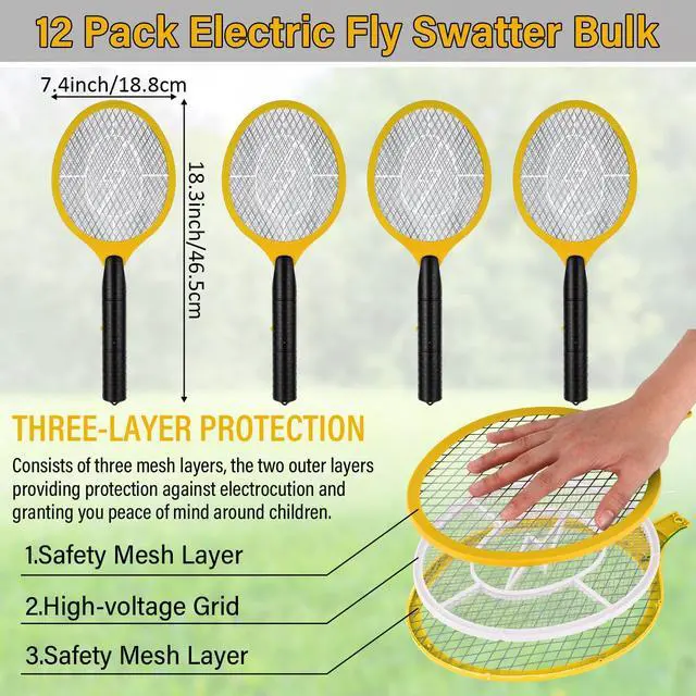 Alt view image 2 of 7 - 12 Pack Electric Fly Swatter Bulk Bug Zapper Rackets for Indoor Outdoor Insect Control Killer Bat Handheld Mosquito Swatter Battery Powered Electric Bug Killer for Home Patio Camping(Yellow)