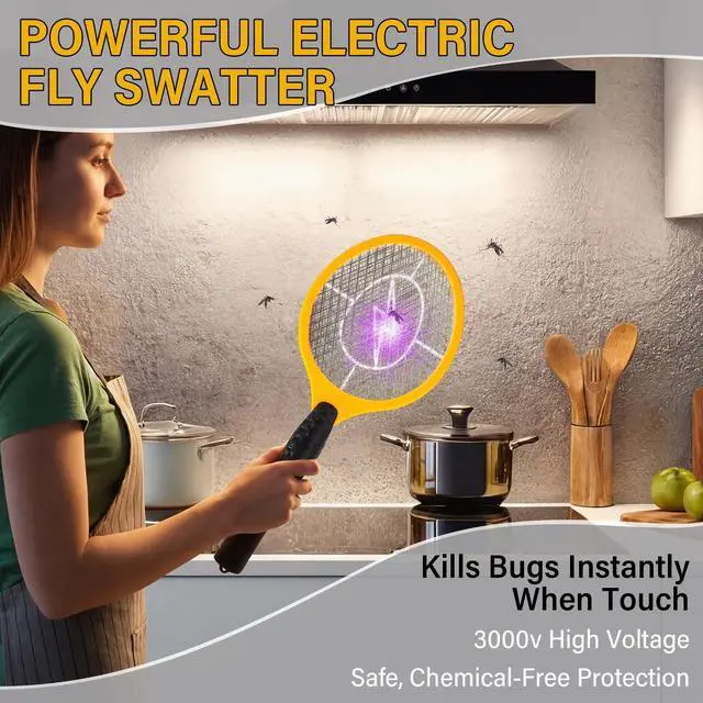 Alt view image 4 of 7 - 12 Pack Electric Fly Swatter Bulk Bug Zapper Rackets for Indoor Outdoor Insect Control Killer Bat Handheld Mosquito Swatter Battery Powered Electric Bug Killer for Home Patio Camping(Yellow)