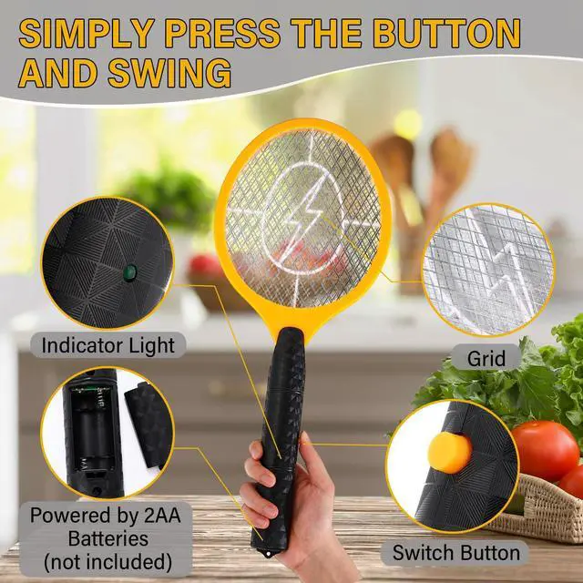 Alt view image 3 of 7 - 12 Pack Electric Fly Swatter Bulk Bug Zapper Rackets for Indoor Outdoor Insect Control Killer Bat Handheld Mosquito Swatter Battery Powered Electric Bug Killer for Home Patio Camping(Yellow)