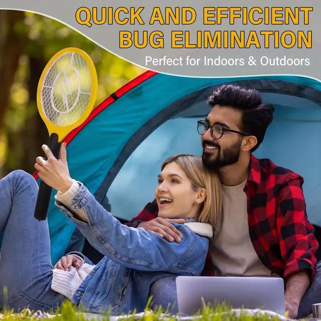 Alt view image 6 of 7 - 12 Pack Electric Fly Swatter Bulk Bug Zapper Rackets for Indoor Outdoor Insect Control Killer Bat Handheld Mosquito Swatter Battery Powered Electric Bug Killer for Home Patio Camping(Yellow)