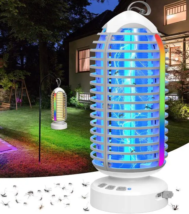 Main image of Bug Zapper Outdoor with Colorful Lighting and Auto-Sensing, 3 in 1 Cordless 4000mAh Battery Electric Fly Trap, Rechargeable Mosquito Zapper for Camping, Patios, Garden, Kitchen (2Pack-Grey)