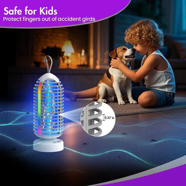 Alt view image 7 of 7 - Bug Zapper Outdoor with Colorful Lighting and Auto-Sensing, 3 in 1 Cordless 4000mAh Battery Electric Fly Trap, Rechargeable Mosquito Zapper for Camping, Patios, Garden, Kitchen (2Pack-Grey)