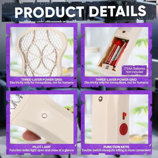 Alt view image 3 of 7 - 6 Pack Electric Fly Swatter Racket 3000v Bug Zapper Racket Mini Handheld Fly Swatter Mosquito Zapper with 2-Layer Safety Mesh Zappers for Indoor Outdoor Home Vehicle Placement Camping