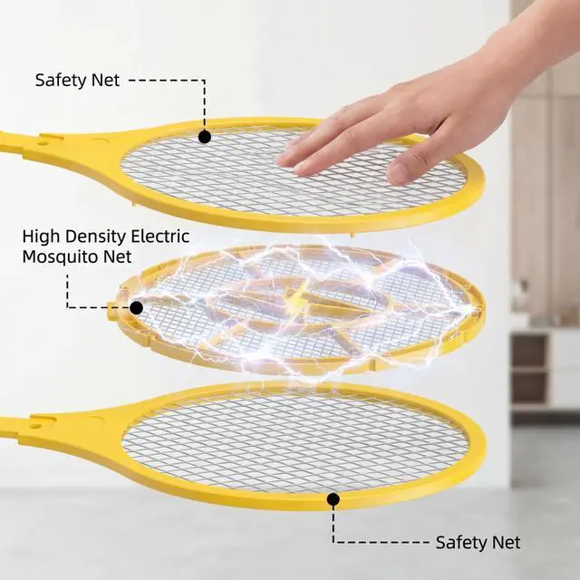 Alt view image 3 of 7 - 4 Pack Electric Fly Swatter Handheld Bug Zapper, Indoor Outdoor 17. 3" Zapping Racket for Pest Mosquito & Flies, Battery Powered Safe to Touch with 3-Layer Safety Mesh