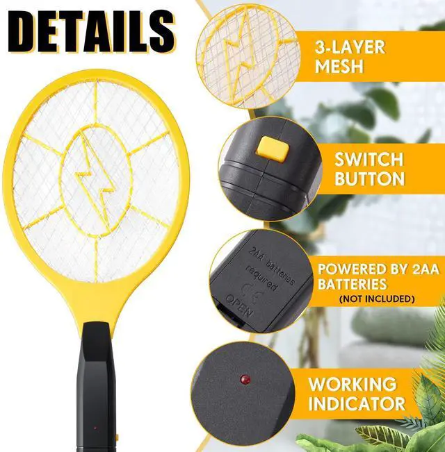 Alt view image 5 of 7 - 4 Pack Electric Fly Swatter Handheld Bug Zapper, Indoor Outdoor 17. 3" Zapping Racket for Pest Mosquito & Flies, Battery Powered Safe to Touch with 3-Layer Safety Mesh