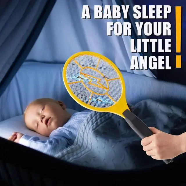 Alt view image 6 of 7 - 4 Pack Electric Fly Swatter Handheld Bug Zapper, Indoor Outdoor 17. 3" Zapping Racket for Pest Mosquito & Flies, Battery Powered Safe to Touch with 3-Layer Safety Mesh