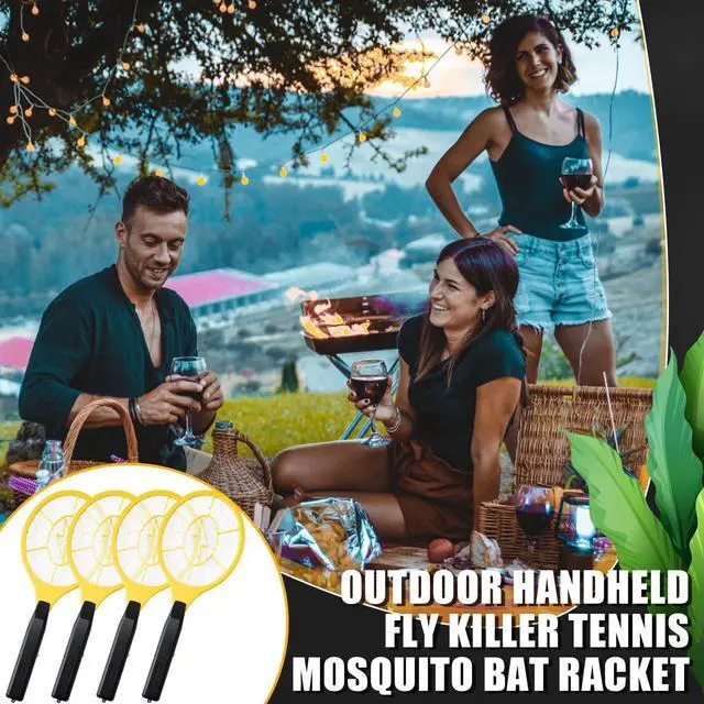Alt view image 7 of 7 - 4 Pack Electric Fly Swatter Handheld Bug Zapper, Indoor Outdoor 17. 3" Zapping Racket for Pest Mosquito & Flies, Battery Powered Safe to Touch with 3-Layer Safety Mesh