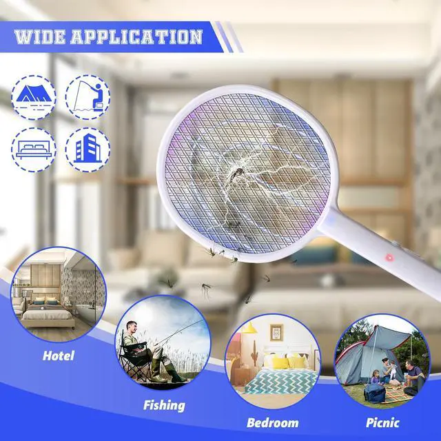 Alt view image 7 of 7 - 4 Pcs Electric Fly Swatter 3000V Bug Zapper Racket 2 in 1 Indoor Mosquito Killer with 3 Layer Safety Mesh USB Rechargeable Base with 400mah Battery for Indoor Outdoor Home Backyard Patio