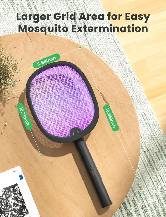 Alt view image 5 of 7 - Electric Fly Swatter Foldable Bug Zapper Racket 2 in 1 Mosquito Killer with Attractant Light Rechargeable 1800mAh for Indoor Home Backyard Patio Camping