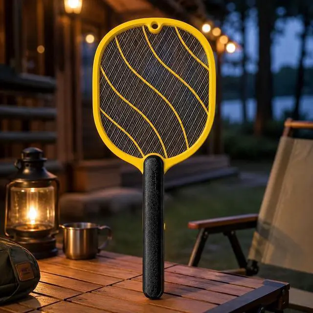 Alt view image 2 of 7 - Electric Fly Swatter Battery Powered Bug Zapper Racket with 2 AA Batteries Included, 3-Layer Safety Mesh, Handheld Fly Zapper for Indoor, Outdoor, Home, Bedroom, Kitchen, Office, Backyard, Patio