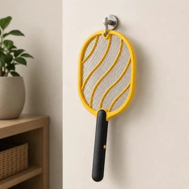 Alt view image 3 of 7 - Electric Fly Swatter Battery Powered Bug Zapper Racket with 2 AA Batteries Included, 3-Layer Safety Mesh, Handheld Fly Zapper for Indoor, Outdoor, Home, Bedroom, Kitchen, Office, Backyard, Patio