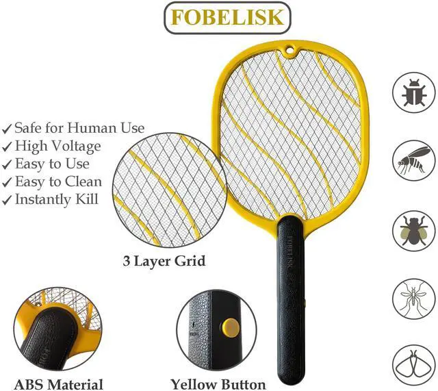 Alt view image 5 of 7 - Electric Fly Swatter Battery Powered Bug Zapper Racket with 2 AA Batteries Included, 3-Layer Safety Mesh, Handheld Fly Zapper for Indoor, Outdoor, Home, Bedroom, Kitchen, Office, Backyard, Patio