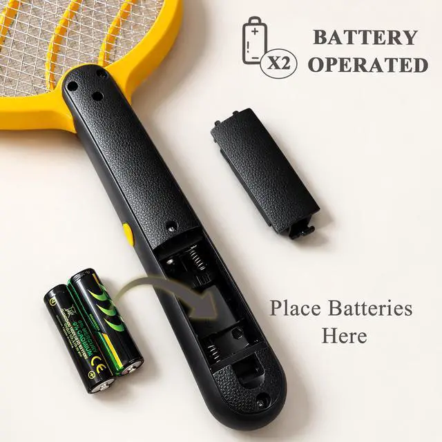 Alt view image 6 of 7 - Electric Fly Swatter Battery Powered Bug Zapper Racket with 2 AA Batteries Included, 3-Layer Safety Mesh, Handheld Fly Zapper for Indoor, Outdoor, Home, Bedroom, Kitchen, Office, Backyard, Patio