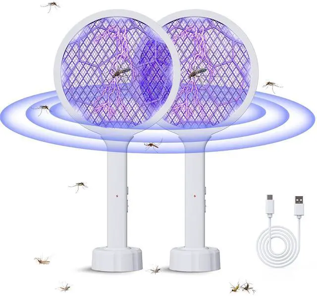 Main image of 2 Pcs Electric Fly Swatter Racket, Bug Zapper Racket and Mosquito Zapper Racket 8 LED High Voltage Handheld