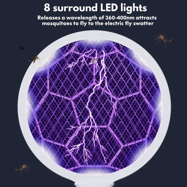 Alt view image 5 of 6 - 2 Pcs Electric Fly Swatter Racket, Bug Zapper Racket and Mosquito Zapper Racket 8 LED High Voltage Handheld