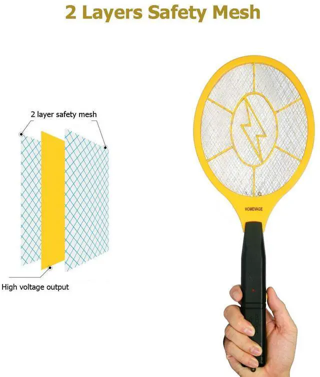 Alt view image 3 of 7 - Electric Fly Swatter - Bug Zapper - Best High Voltage Handheld Mosquito Killer - Wasp, Fruit Fly, Insect Trap Racket for Indoor, Travel, Camping and Outdoor Control (2 AA Batteries Included)