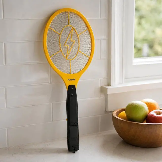 Alt view image 4 of 7 - Electric Fly Swatter - Bug Zapper - Best High Voltage Handheld Mosquito Killer - Wasp, Fruit Fly, Insect Trap Racket for Indoor, Travel, Camping and Outdoor Control (2 AA Batteries Included)