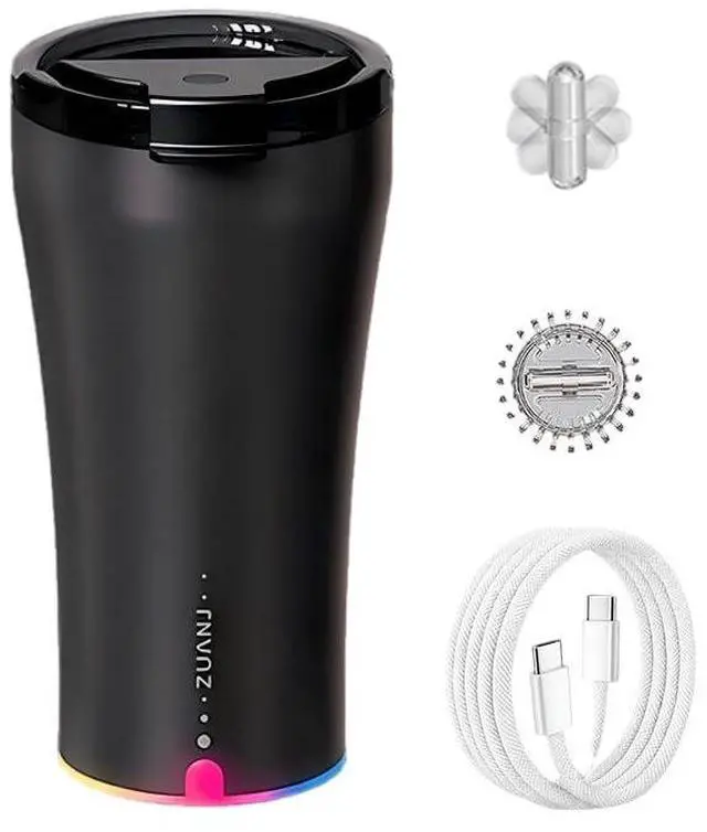 Main image of Self-Stirring Mug 13.5oz Automatic Magnetic Mixing Travel Cup with LED Temperature Indicator, IP67 Waterproof Keeps Hot 3Hrs & Cold 9Hrs USB-C Rechargeable for Coffee Tea Protein Shakes Black