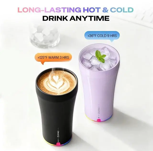 Alt view image 4 of 7 - Self-Stirring Mug 13.5oz Automatic Magnetic Mixing Travel Cup with LED Temperature Indicator, IP67 Waterproof Keeps Hot 3Hrs & Cold 9Hrs USB-C Rechargeable for Coffee Tea Protein Shakes Black