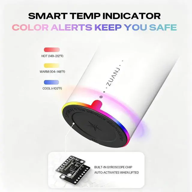 Alt view image 5 of 7 - Self-Stirring Mug 13.5oz Automatic Magnetic Mixing Travel Cup with LED Temperature Indicator, IP67 Waterproof Keeps Hot 3Hrs & Cold 9Hrs USB-C Rechargeable for Coffee Tea Protein Shakes Black