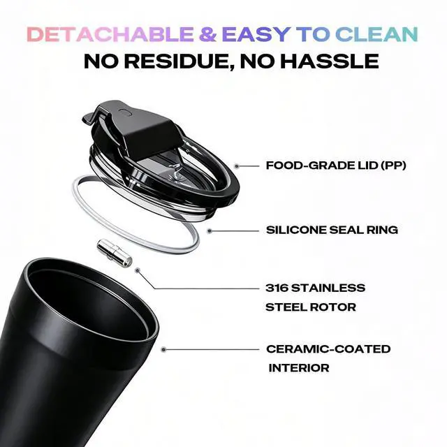 Alt view image 6 of 7 - Self-Stirring Mug 13.5oz Automatic Magnetic Mixing Travel Cup with LED Temperature Indicator, IP67 Waterproof Keeps Hot 3Hrs & Cold 9Hrs USB-C Rechargeable for Coffee Tea Protein Shakes Black