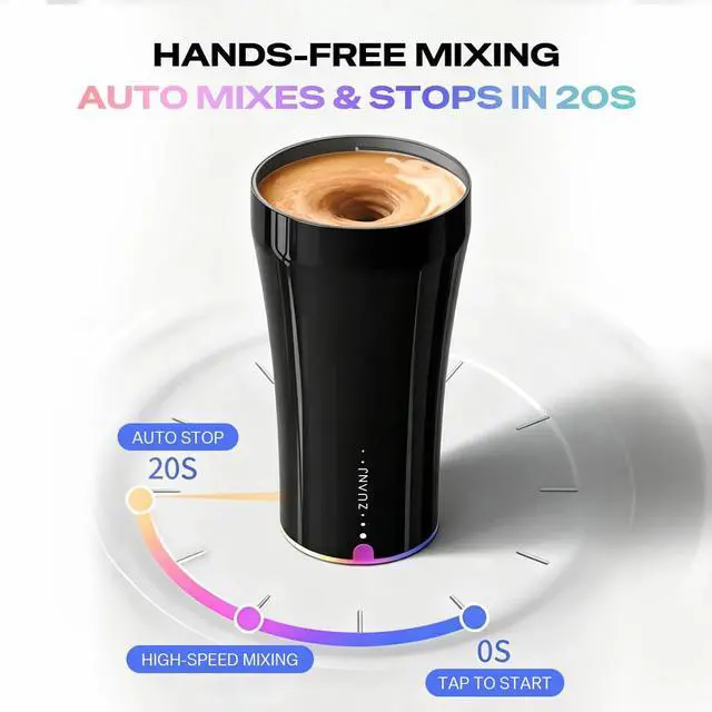 Alt view image 2 of 7 - Self-Stirring Mug 13.5oz Automatic Magnetic Mixing Travel Cup with LED Temperature Indicator, IP67 Waterproof Keeps Hot 3Hrs & Cold 9Hrs USB-C Rechargeable for Coffee Tea Protein Shakes Black